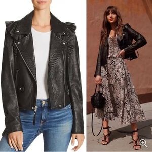 PAIGE Annika Leather Moto Ruffled Jacket in Black.